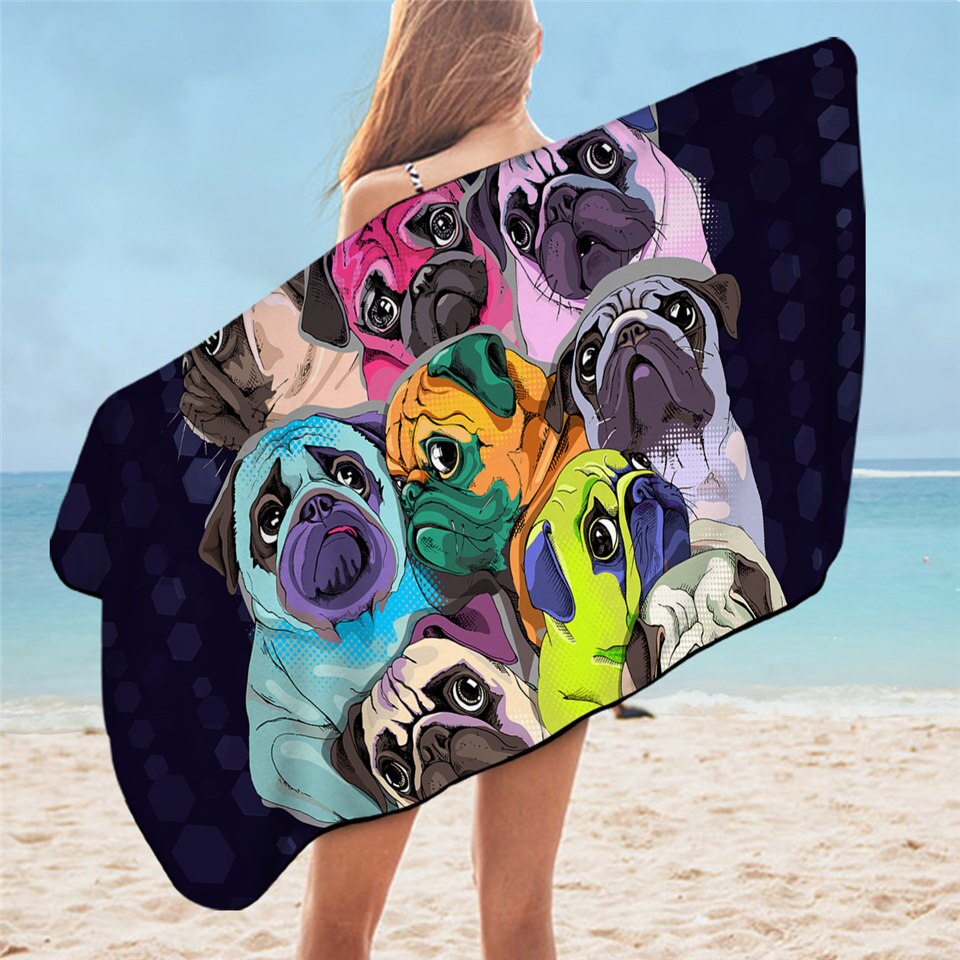 BeddingOutlet-Toalla de baño Hippie Pug para adulto, toalla de playa de microfibra con dibujos de animales, manta de Bulldog, 75x150cm: 9