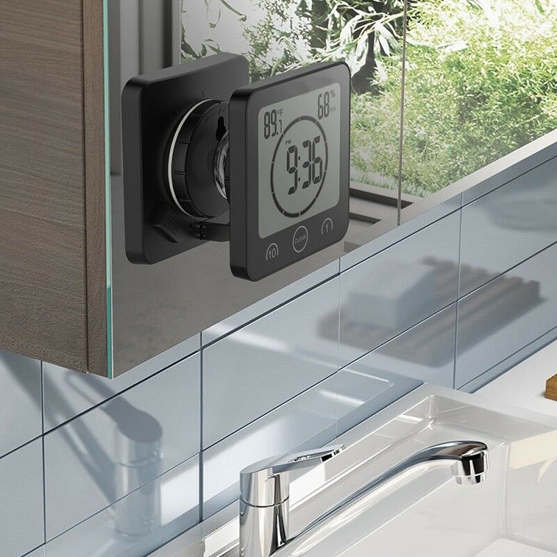 Waterproof LCD Digital Wall Clock Shower Suction Wall Stand Alarm Timer Temperature Humidity Bath Weather Station for Home