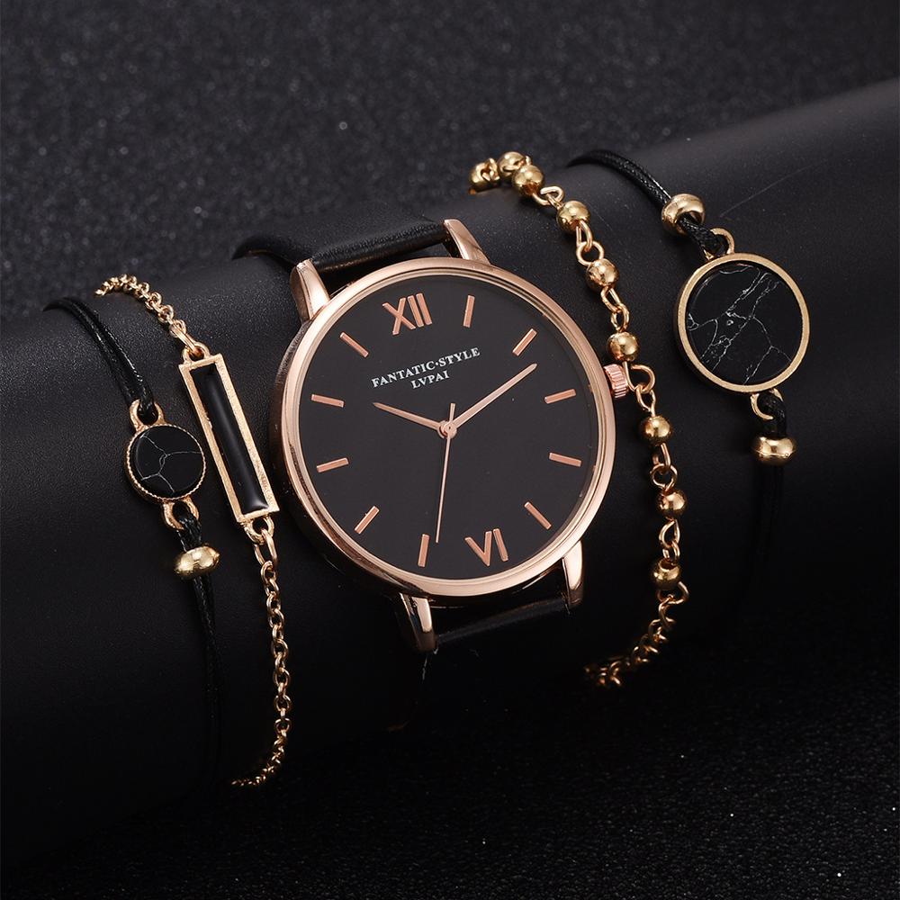 Ensemble de montres en cuir pour femmes, 5 pièces, montres à Quartz, simples, romaines, décontractées, , offre spéciale,
