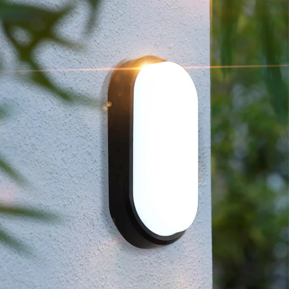Oval vægbelysning 12w moderne led udendørs overflademonteret vandtæt badeværelse veranda væglampe gang: Hvid / Kold hvid
