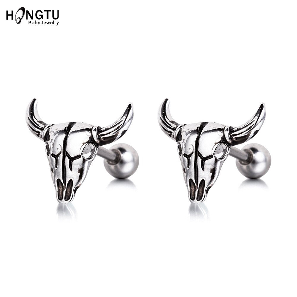 HONGTU 1 PC bull Cartilage Earring Stud Ear Helix Piercing Jewelry Tragus Copper Earrings Stud women men body Jewelry 16g