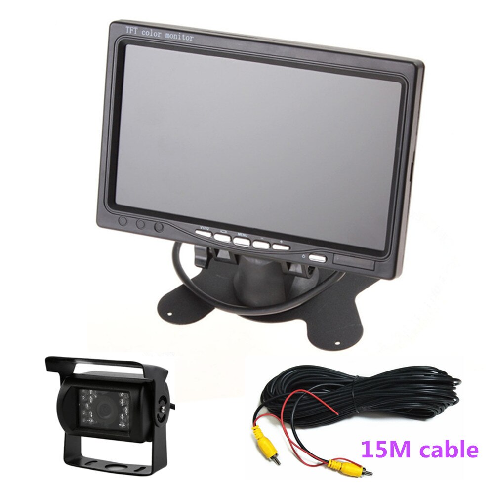 Universel 7 pouces HD écran voiture moniteur appuie-tête moniteur aide au stationnement inverse Support télécommande pour camion Bus voiture: with camera 15Mcable