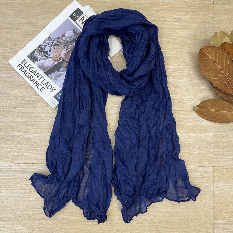 Écharpe plissée rétro en coton et lin de couleur unie pour femme, châle Long de chambre à coucher, pour bureau, printemps et automne: 8