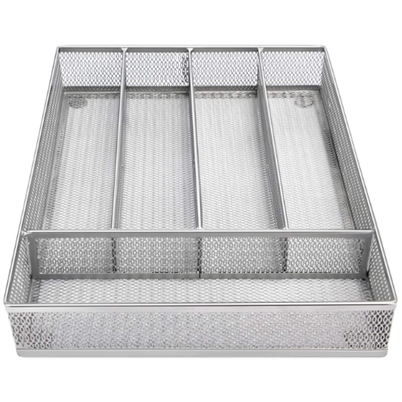 ! 5 Grid Small Mesh Tray with Foam Feet - Kitchen Finishing / Silver Storage Kitchen Utensils Tray