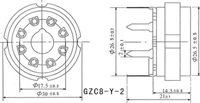 5 stk keramikkrørsokkel gzc 8- y -2 seterørholder til  kt88/6550 el34 6 p 6p 6 v 6 6 sn 7