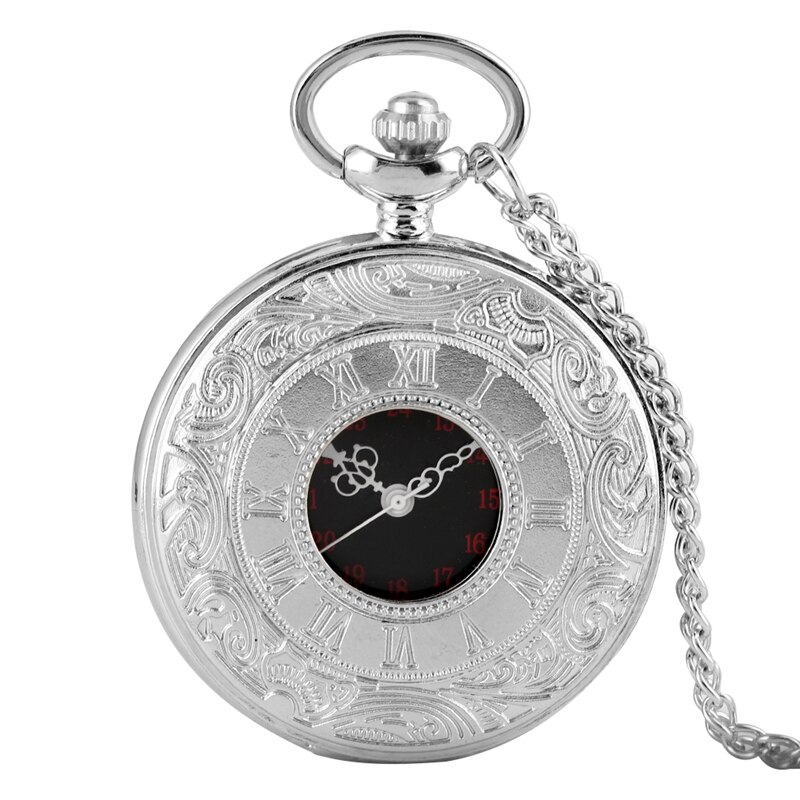 Antique rétro chiffre romain affichage Quartz montre de poche argent or collier pendentif horloge de noël pour hommes femmes: silver 80cm chain