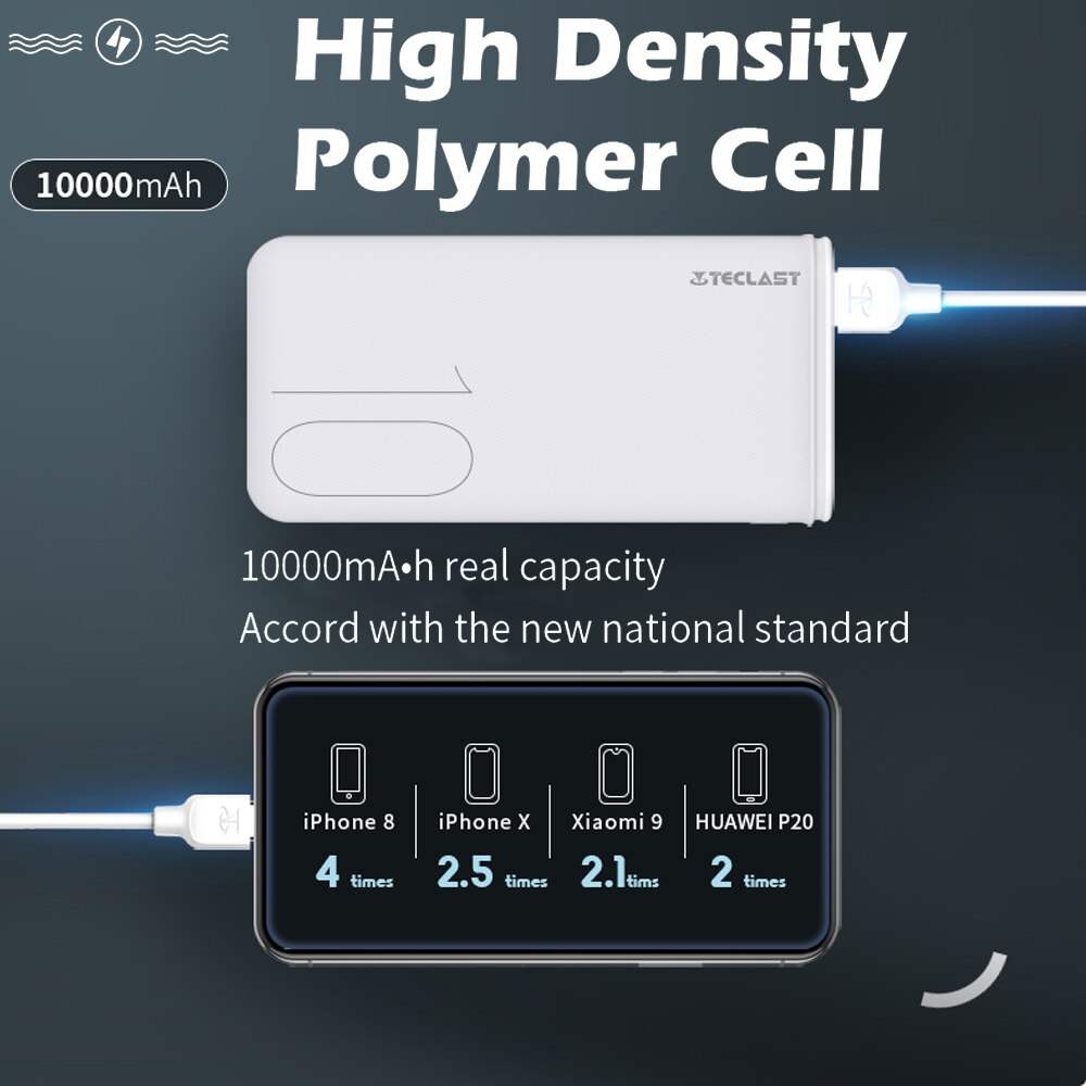 Teclast  t100p 10000 mah powerbank mit zwei usb-anschlüssen, externem ladegerät, micro-usb-/usb-typ - c 2 -ausgang und doppel-eingang