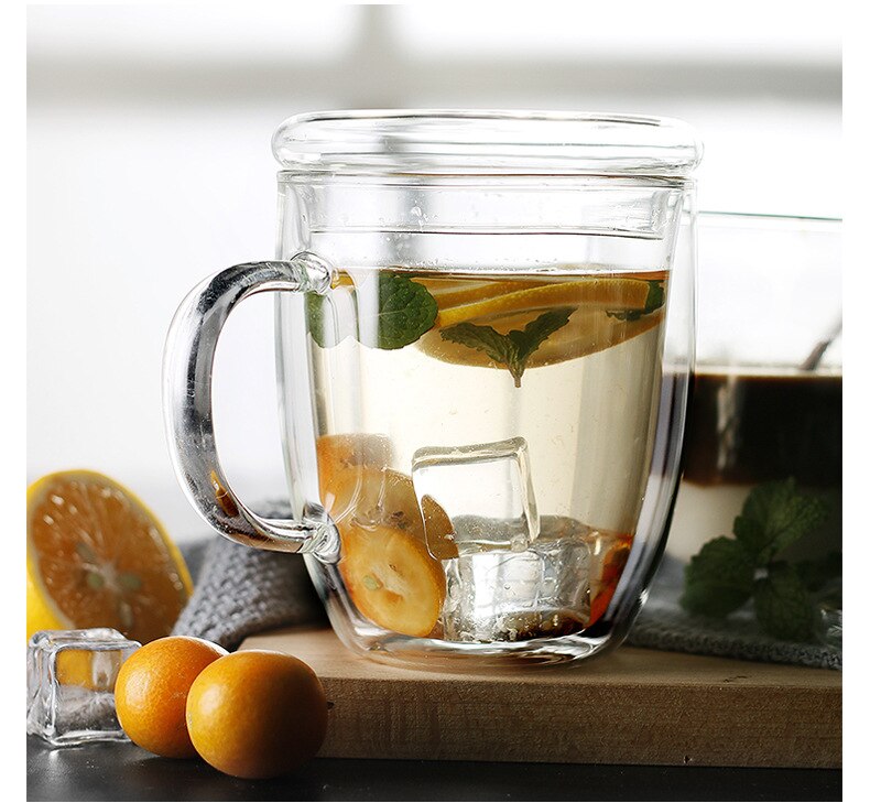 Dubbel Geïsoleerd Glas CoffeeCup Creatieve Transparante Riem Koffiekopje met Deksel Cup Water Fles Transparante Korte
