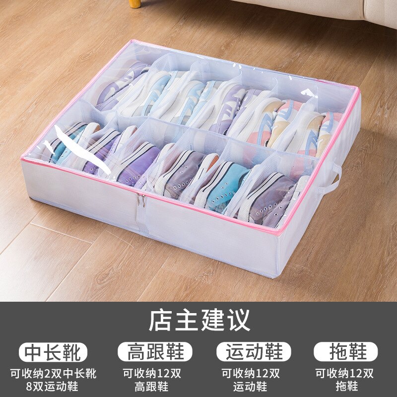 Foldable Drawer Organizer For Shoe Adjustable Bed Bottom Shoe Storage Box Large Capacity Dust-proof Shoe Box Washable And Foldab: pink big