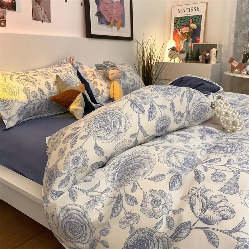 Juego de ropa de cama de cereza para niñas y niños, funda de edredón sin relleno, Sábana plana, funda de almohada, ropa de cama Kawaii