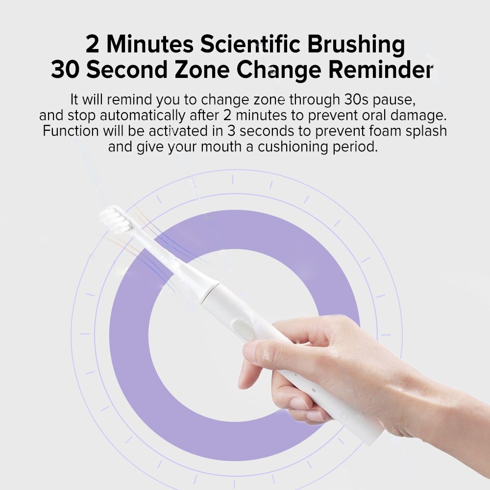 XIAOMI-cepillo de dientes eléctrico inteligente Mijia T100, cepillo de dientes sónico IPX7, resistente al agua, con cabezal