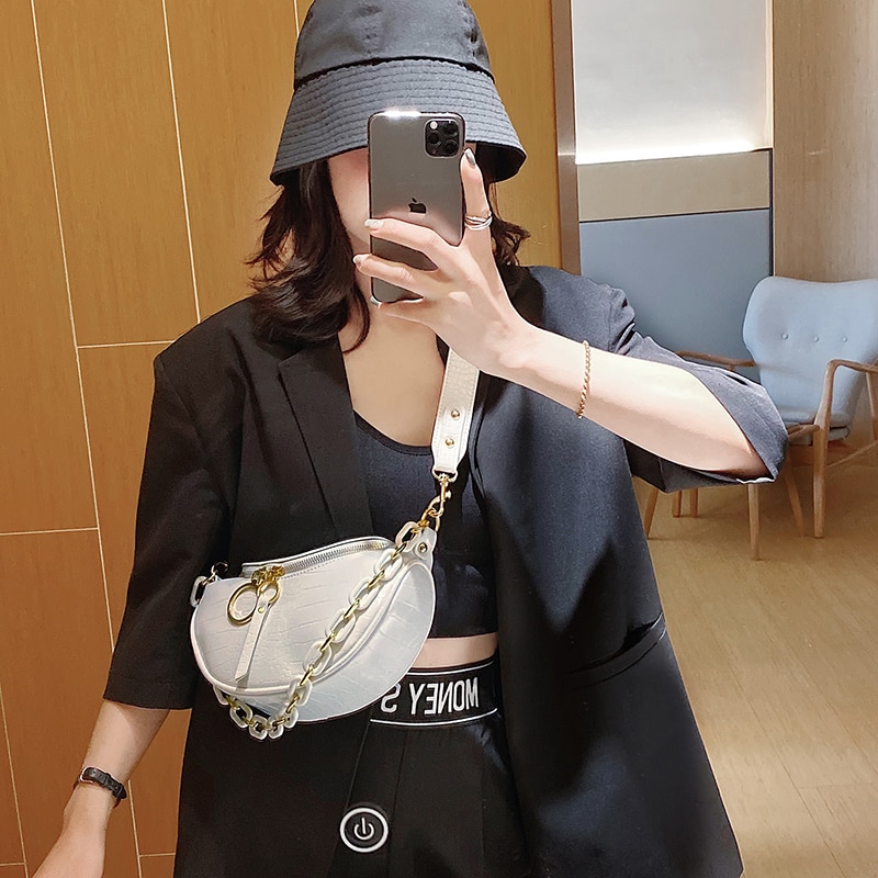 Sac de messager pour femmes nouvelle Chic plaine Hobos PU cuir sacs à main grande chaîne épaule poitrine voyage quotidien embrayages