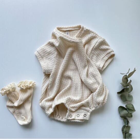 2021 estate giapponese ragazzi e ragazze bambino cotone waffle abiti a maniche corte borse casual abiti scoreggia
