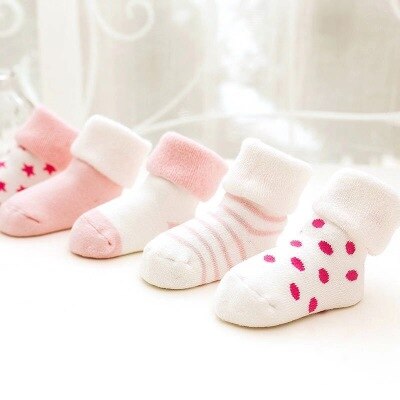 QXMY, calcetines para niñas, para niños, recién nacidos, material barato, Otoño Invierno, niños, lana gruesa, ropa de algodón , estampado de dibujos animados: pink