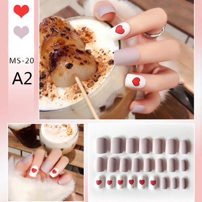 24 pièces/ensemble filles mat faux ongles artificiels appuyez sur les ongles à couverture complète avec de la colle: A2