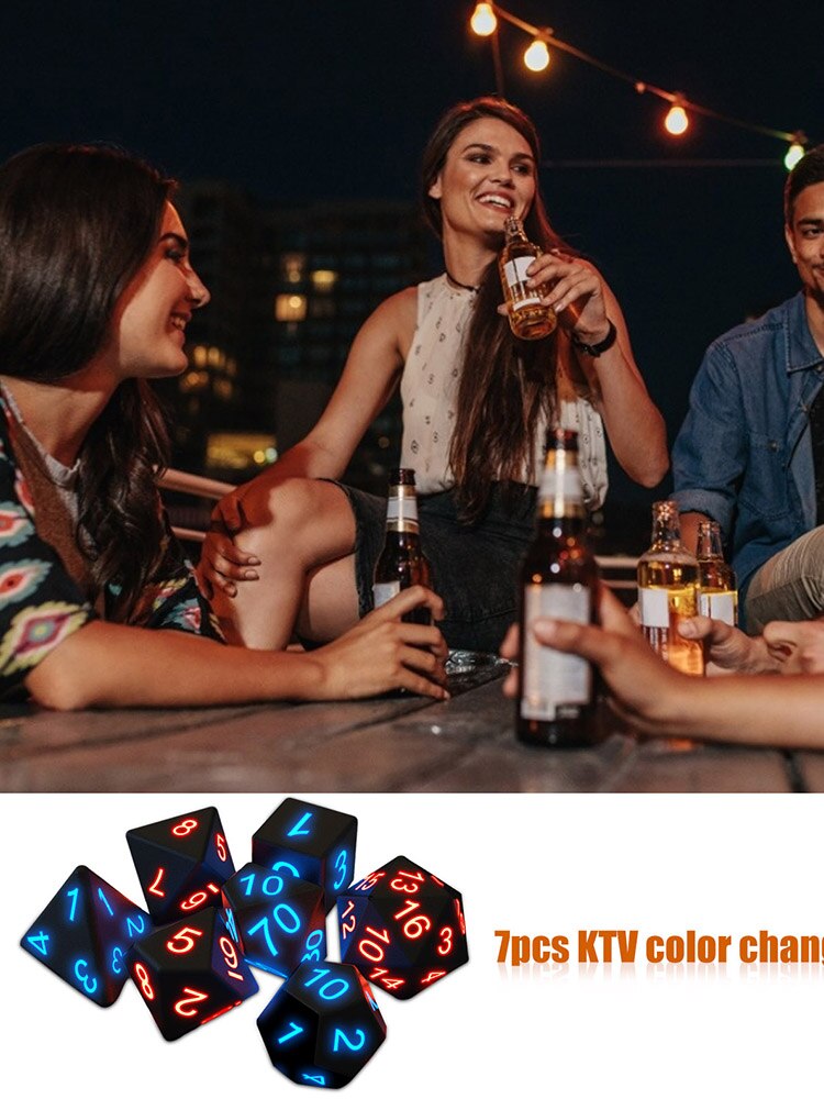 7Pcs Luminous Polyhedral Sided Dice Glowing Dice Portable Party Fun Game Dice Set Dice D4 D6 D8 D10 D12 D20 for DND Game