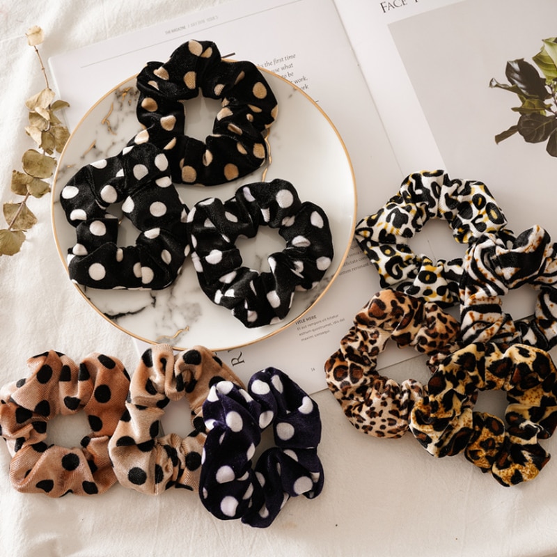 Scrunchie de punto de leopardo para niña y mujer, bandas de goma elásticas para el cabello, lazos para el cabello crujientes, coletero, accesorios para el cabello