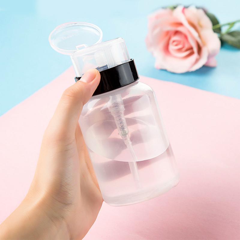 1Pc Lege Plastic Nail Polish Remover Alcohol Liquid Druk Pumping Dispenser Bottle Up Verwijderen Cleaner Hervulbare Flessen