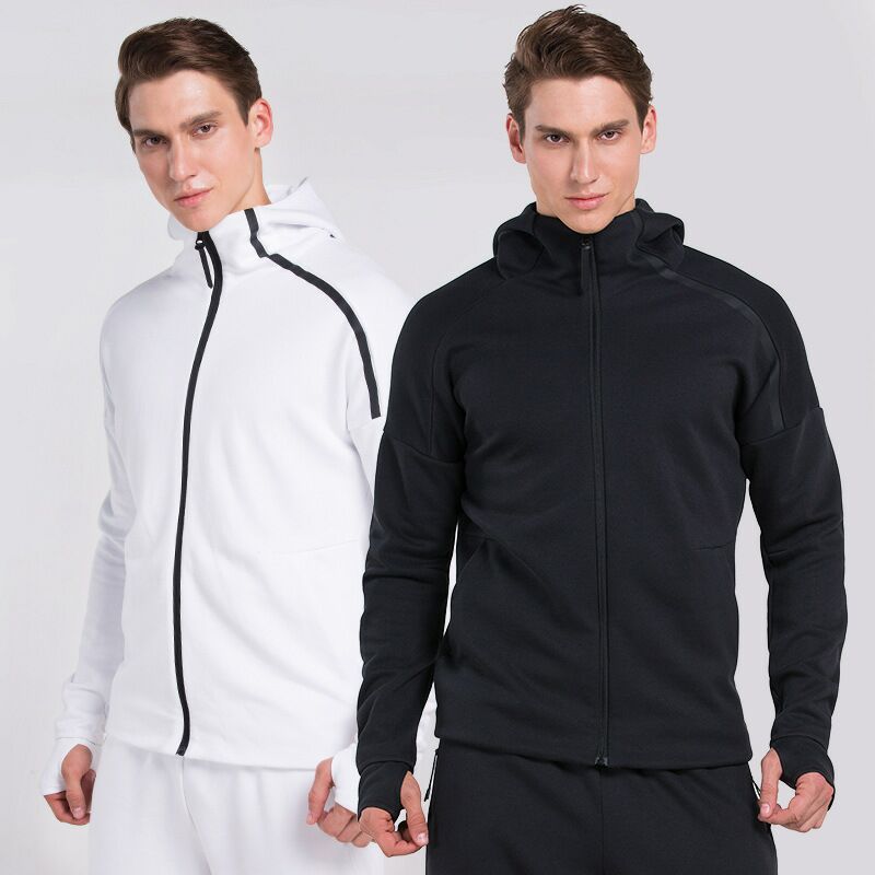 Men Running Jackets Sweater Compression Outdoor Sports Soccer Football GYM Tights Fitness Hooded Jacket Reflective zipper