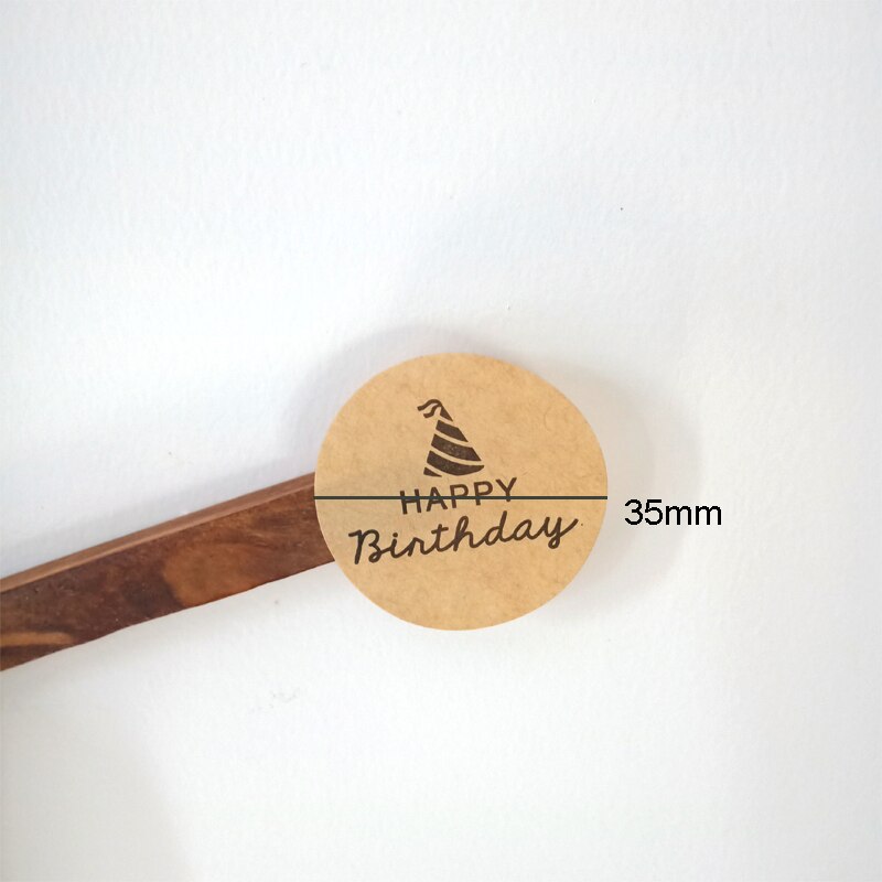 100PCS/lot Round Happy Birthday Kraft paper Sticker for Handmade Products baking seal label