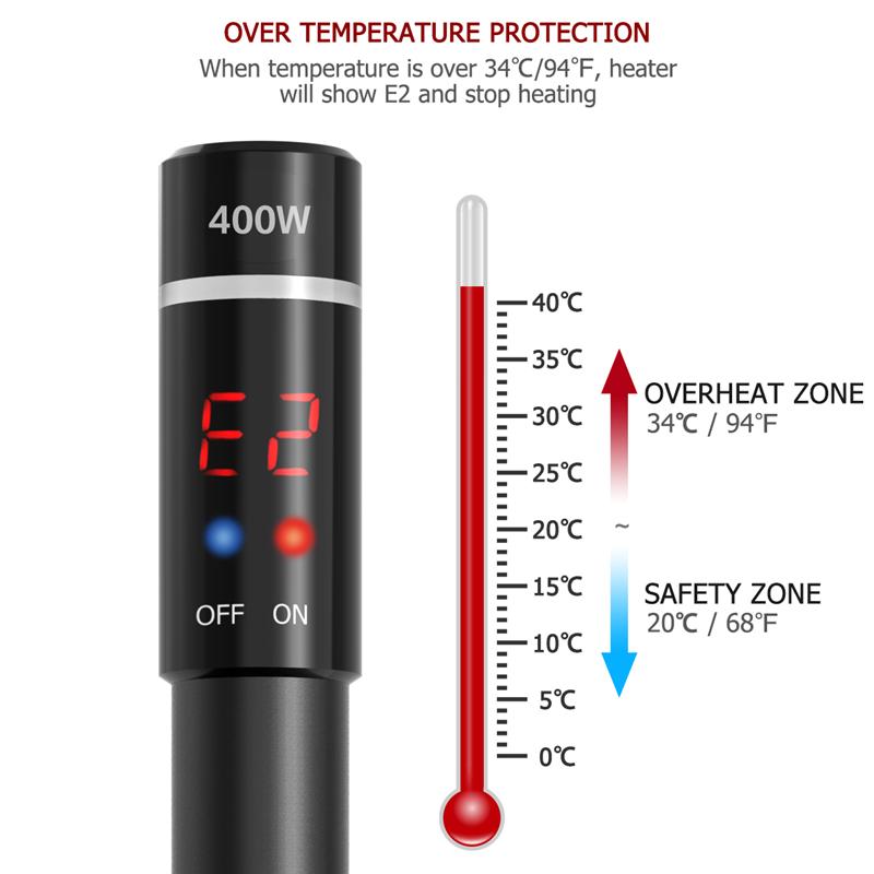 Popetpop 400w nedsænket akvariumvarmer titanium opvarmningsstang med termometer og ledet digitalt display (uk / us / eu-stik)