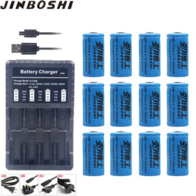 16pcs Rechargeable 3.7V Li-ion 16340 Batteries CR123A Battery For LED Flashlight + Charger For 16340 CR123A 14500 18650 Battery: 12X B and Charger