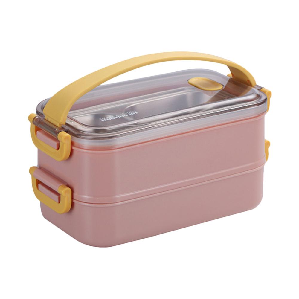 Stainless Steel Double-layer Insulated Lunch Box for Workers, Divided Lunch Box, Water-filled Lunch Box, Fresh-keeping Box: Pink / 2