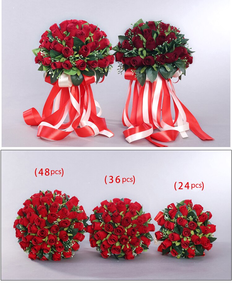 Flores de Rosa artificiales hechas a mano para novia, flores hermosas, perlas, detalles de encaje, ramos de boda con cinta, , 36 Uds.