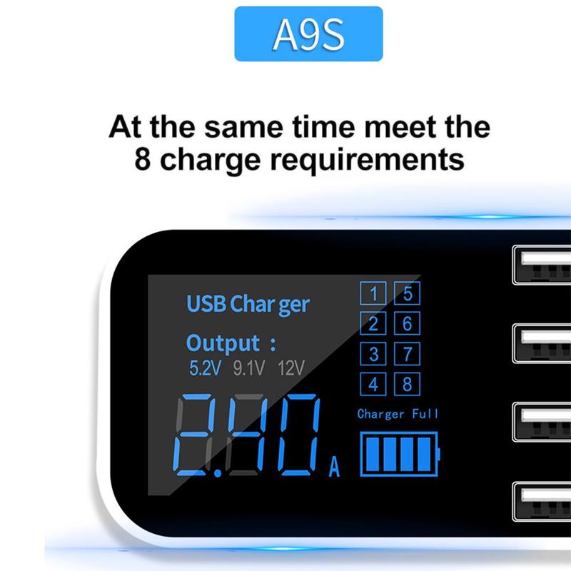 8 porte usb billader hub  qc 3.0 hurtig oplader med lcd spændingsdisplay flere usb 3.0 opladnings dock station til mobiltelefon