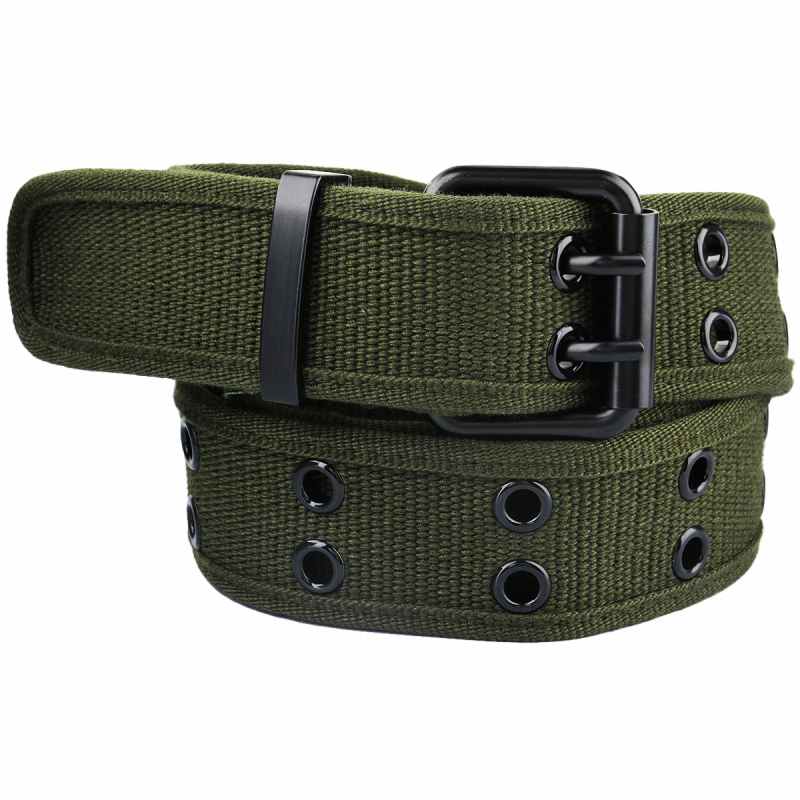 Canvas Web Belts for Men Women,Double Grommet Hole Buckle Belt: Army Green