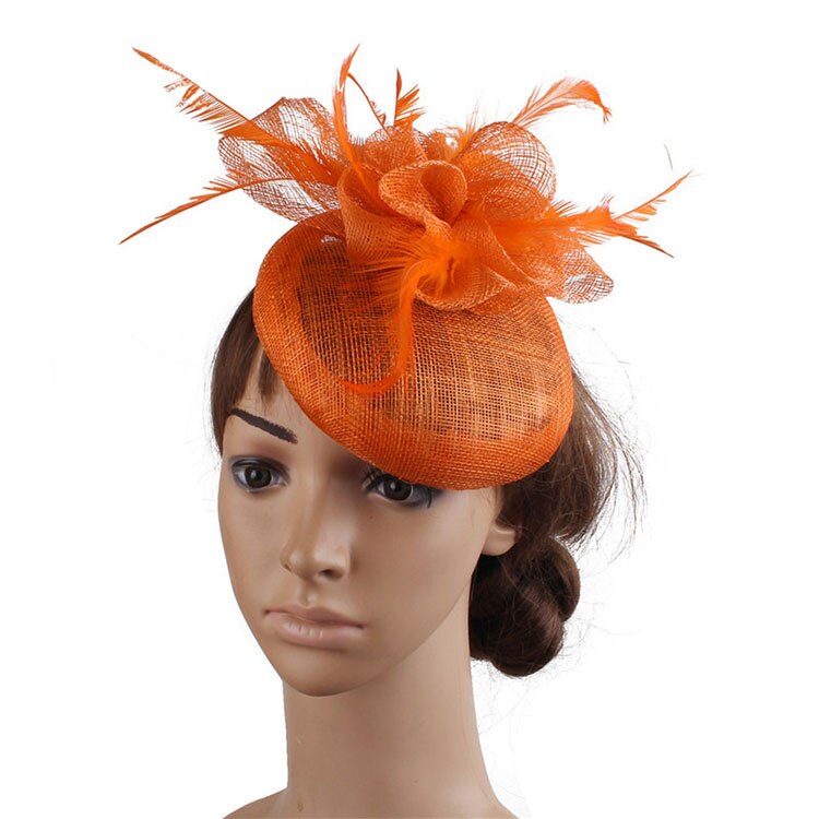FS Ladies Hats Fascinator Feather Wedding Hat British Retro Top Hat Bridal Church Fedora Pillbox Hat Chapeau Femme: Saffron Yellow