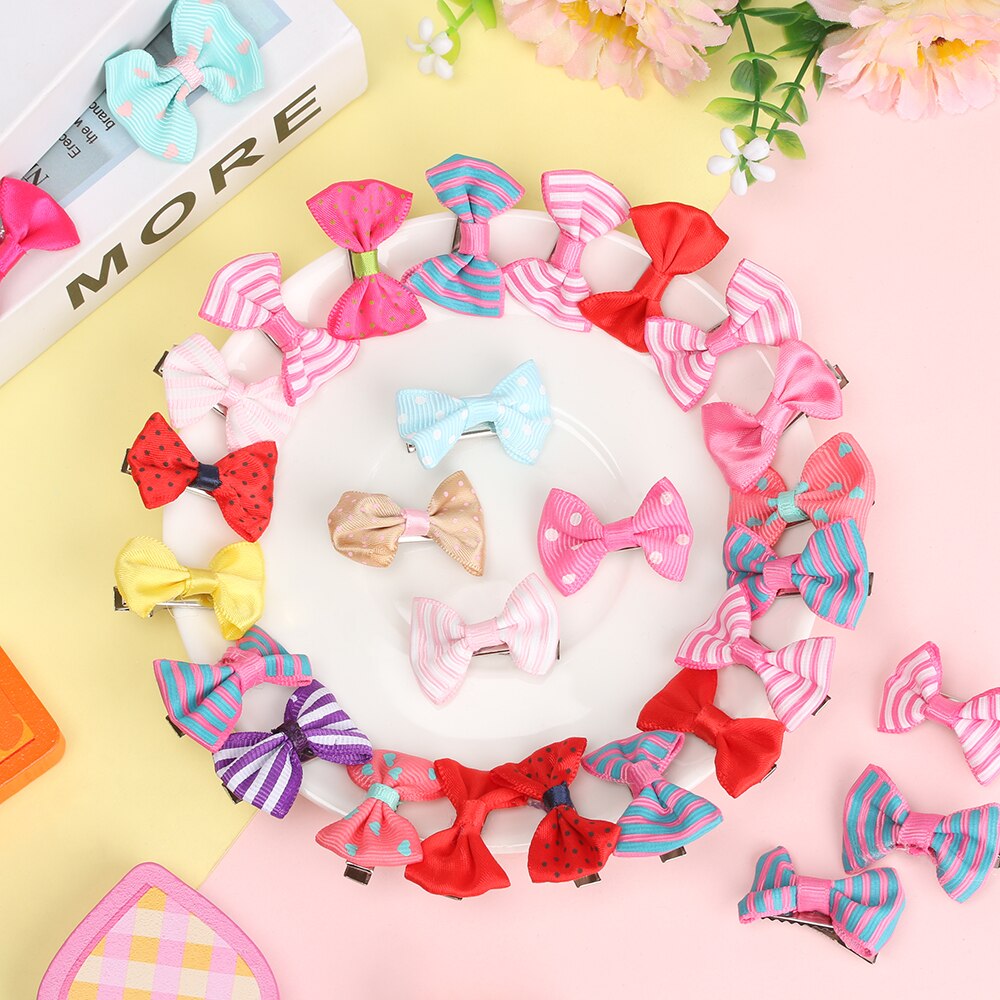 Random 20Pcs/Set Girls Hair Clip Duckbill Hairpins Baby Mixed Color Bow Barrettes Kids Lovely Hair Accessories