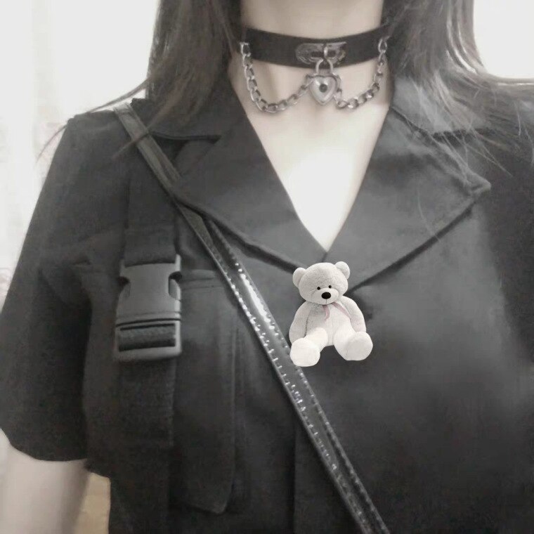 Harajuku Punk noir métal grosse chaîne coeur pendentif collier Chokers Hip hop PU cuir colliers Cool filles colliers pour les femmes