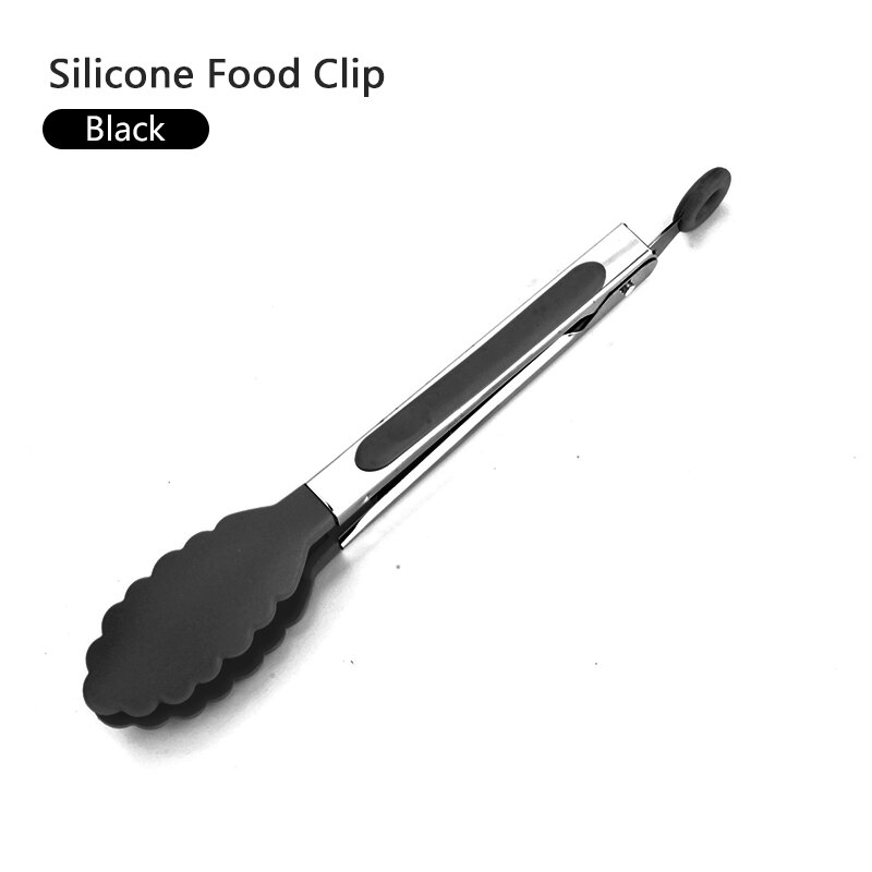 Stainless steel Silicone Kitchen Tongs BBQ Clip Salad Bread Cooking Food Serving Tongs Restaurant Food Folder Kitchen Tools: black