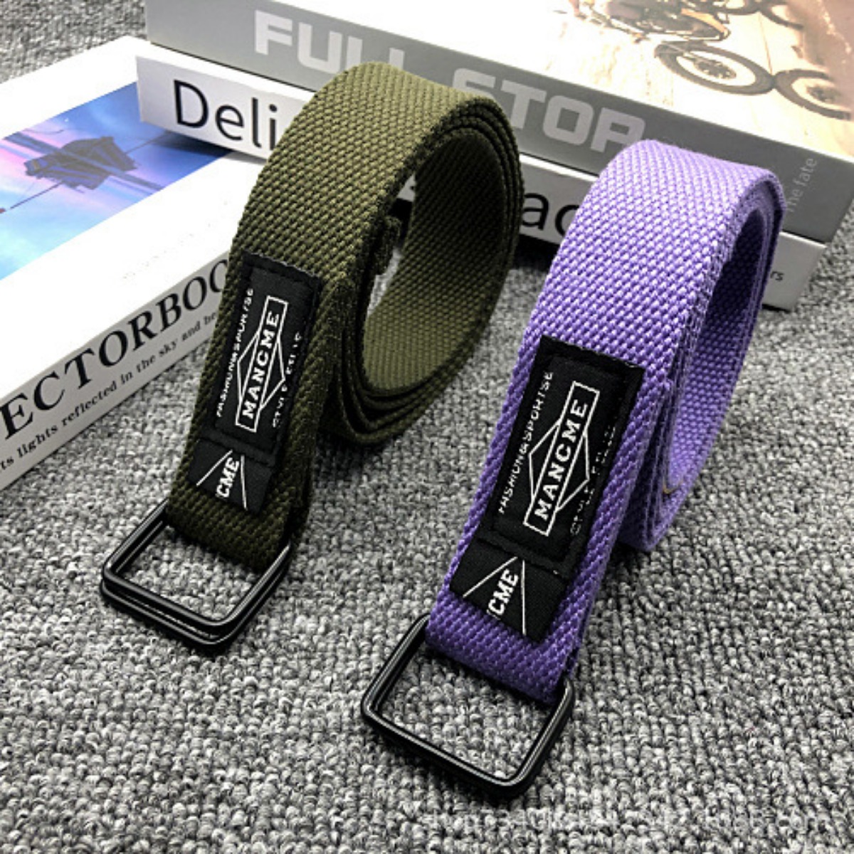 Cinturón de lona tejido con doble hebilla a la de 120cm para mujeres y hombres, accesorios para cinturones deportivos