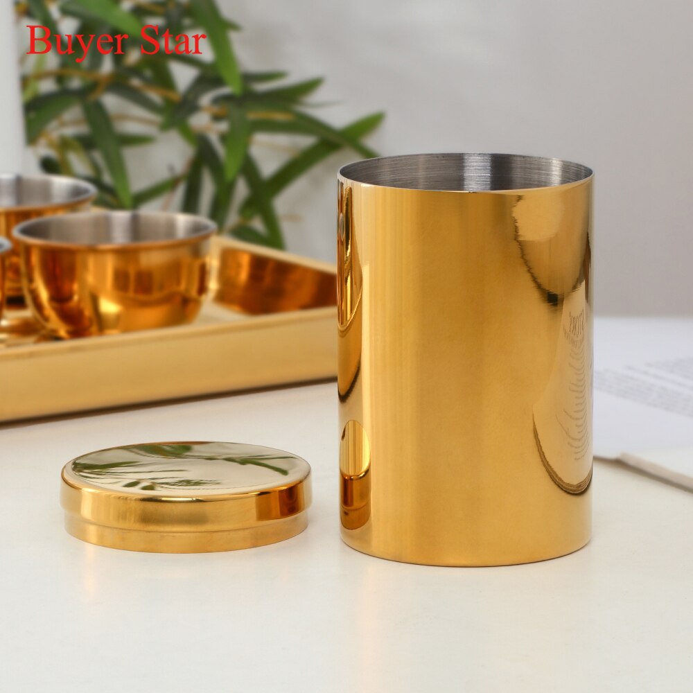 200ml Gold Tea caddies Stainless steel tea Box Jar Storage Holder table-top Metal tea canister Candies Cans Teaware containers
