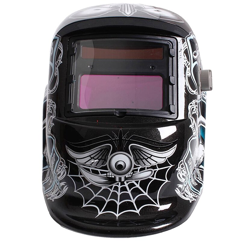 Welding Mask Helmet Solar Automatic Welding (Use Solar Energy for Refill) Black Skull and Spider web Protective Accessory