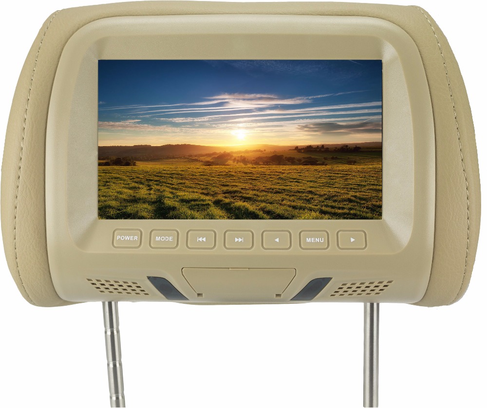 7 tommer bil nakkestøtte skærm tft-led skærm pude monitor med av usb sd  mp5 fm højttaler beige/grå/sort  sh7048-mp5: Beige