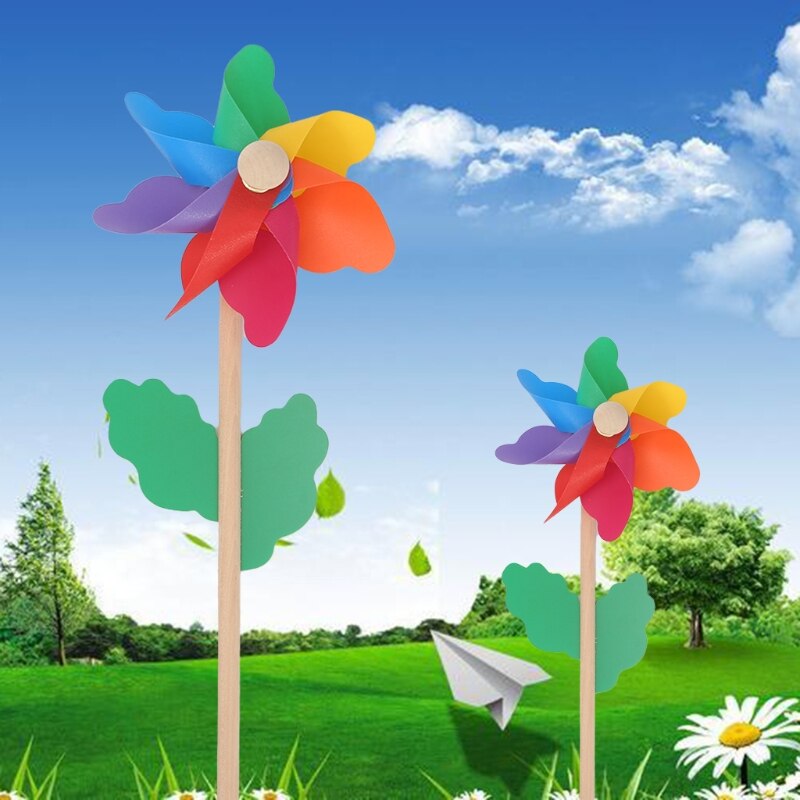 1 pc træ vindmølle vind spinner pinwheels hjem haven have dekoration børn legetøj