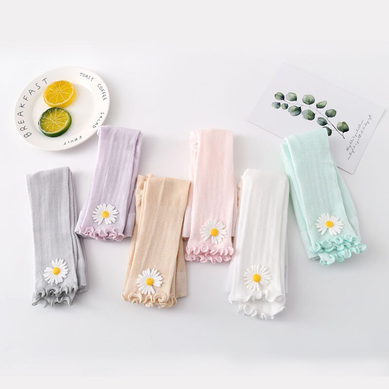 Barn bebis flickor leggings tunna anti-myggblomma solida ruched byxor toddler nio pnats barn casual strumpbyxor strumpa 6m-4y