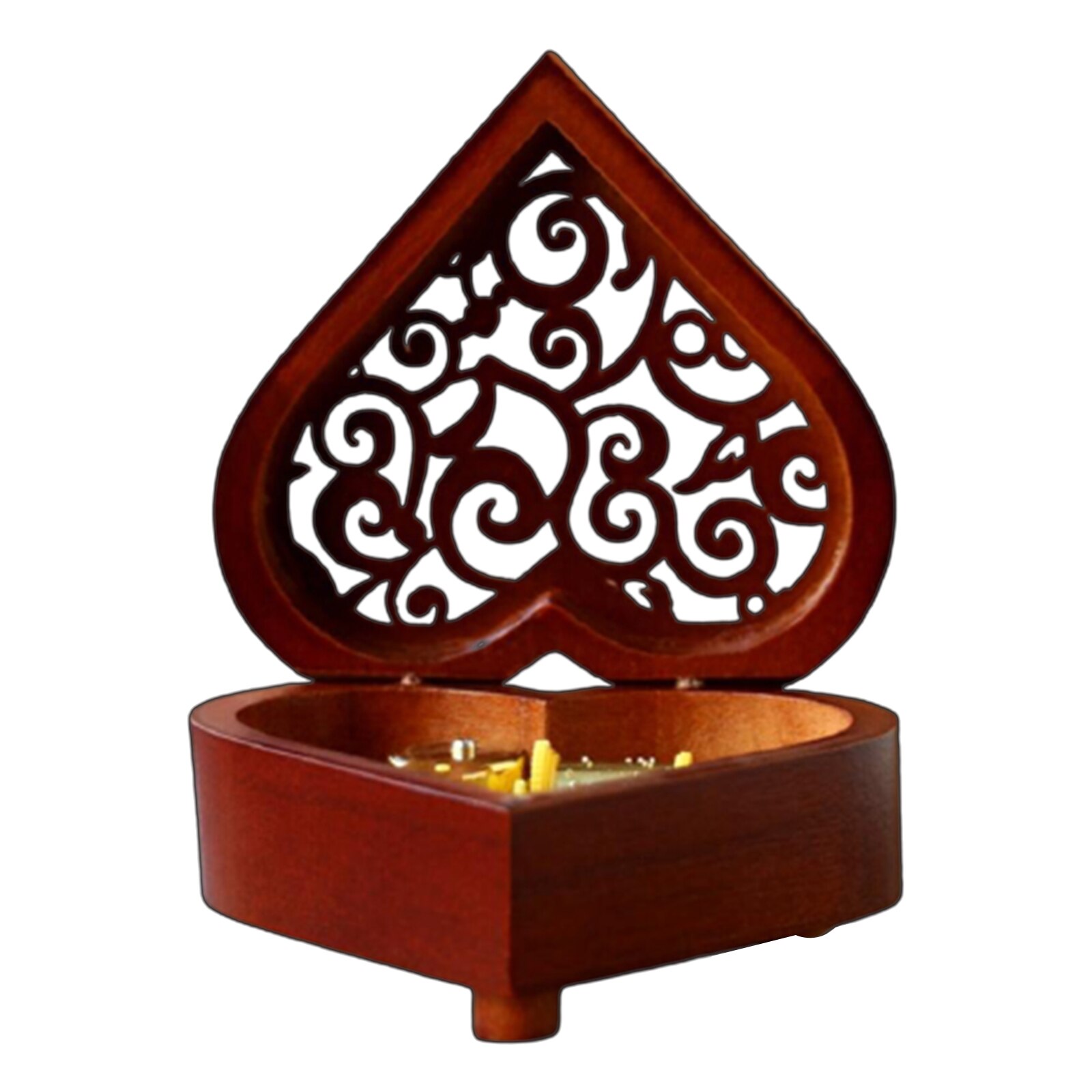 Retro Engraved Music Box Mechanism with Movement in Heart Shaped Wind-Up Special Valentine Day