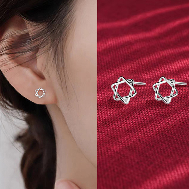 Pendientes hipoalergénicos de Plata de Ley 925 para mujer, Luna, estrella de David, hoja de arce, corazón, relámpago, joyería S999: Violeta
