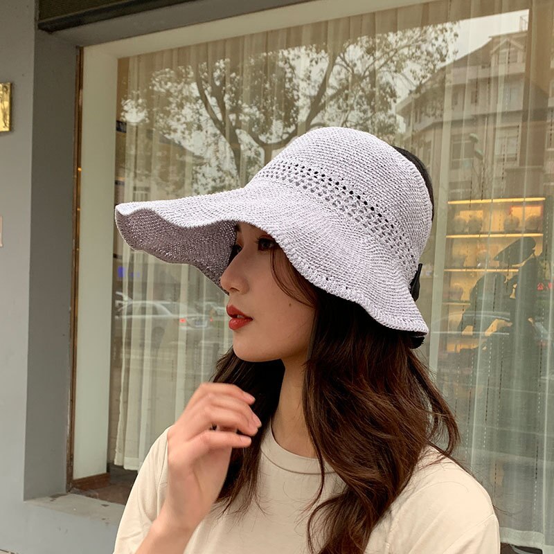 Canze Vrouwen Zomer Koreaanse Strooien Hoed Zon Bescherming Naked Top Zonnehoed Outdoor Strand Fisher Zonnehoed: hollow gray