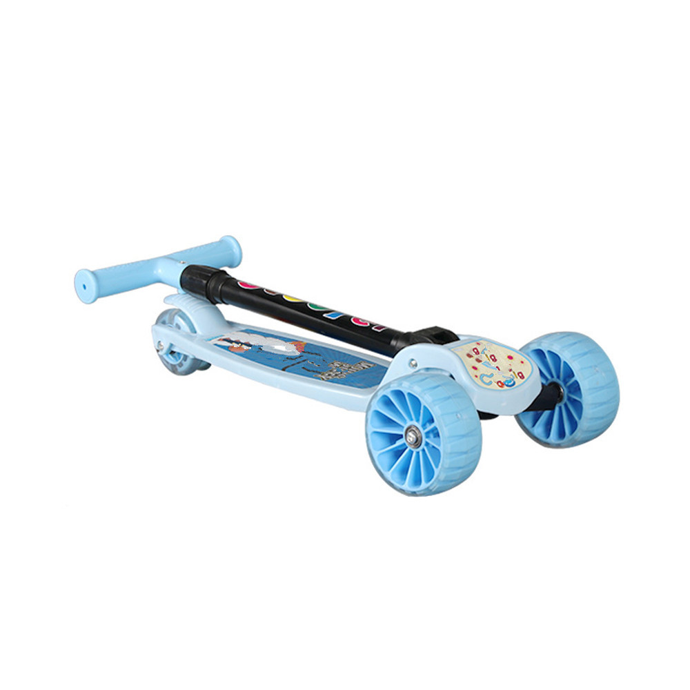 Adjustable Children's Kick Scooter LED Light Up 4 Wheels Folding Foot Scooters Children City Roller Skateboard for Kids: Blue