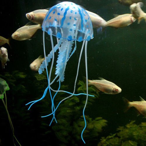 Fluorescerende gloeiende aquariumdecoratie kunstmatige simulatie levendige siliconen kwallen aquariumdecoratie ornament: Blauw