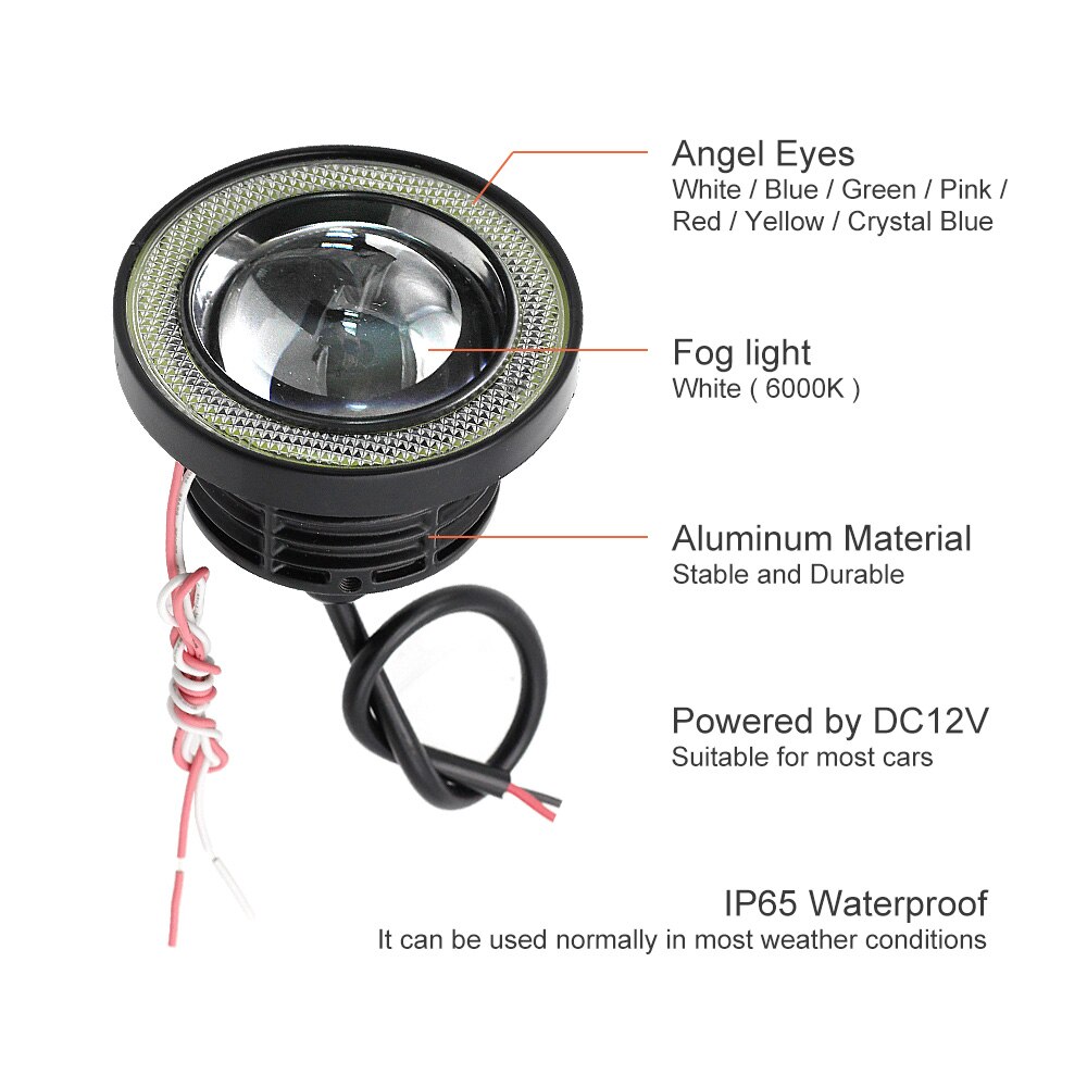 2Pcs 2.5" 3" 3.5" Angel Eyes Fog Lamp 12V 64mm 76mm 89mm Universal Auto Car COB LED DRL Projector Fog Light