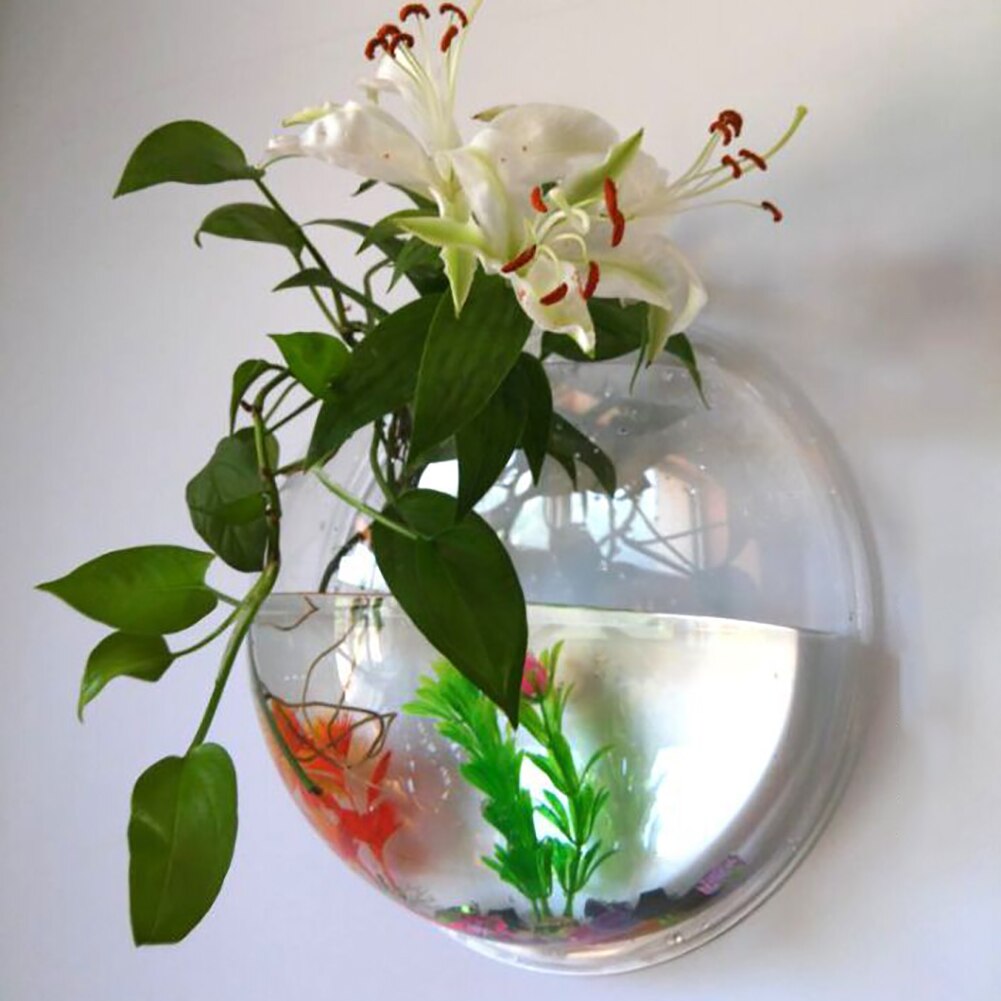 Wall Mounted Clear Acrylic Round Fish Tank Flower Pot Vase Home Decor Fish Bowl Wall Hanging Aquarium Tank