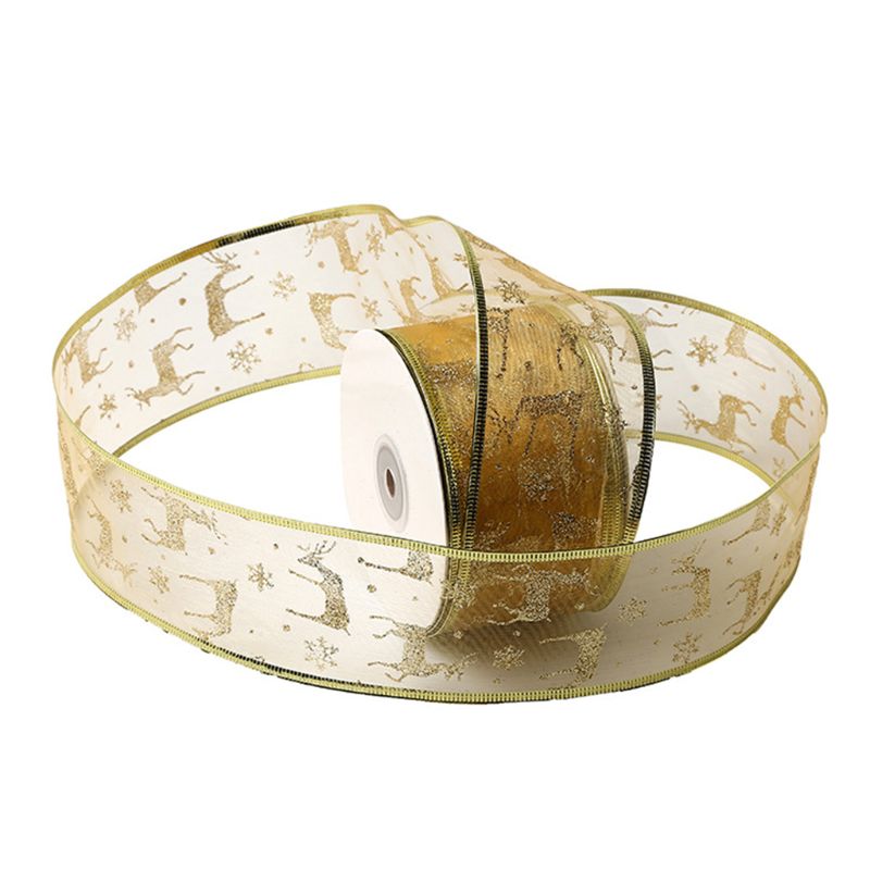 50 meter/rol glitter transparant organza kerst elandlint voor bruiloftsfeest: Goud