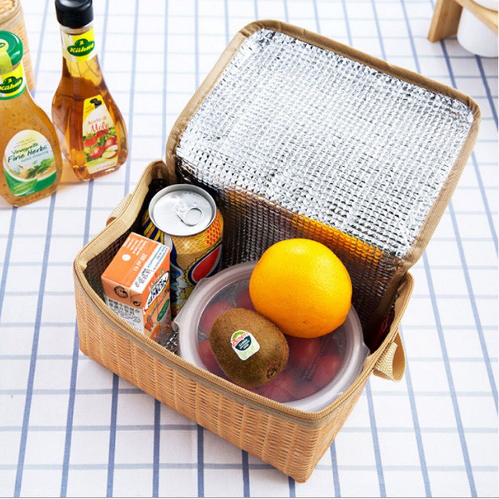 Nyeste bæretote piknikkoffert i japansk stil lunsjposer imitert rotting bærbare isolerte termiske kjølematposer