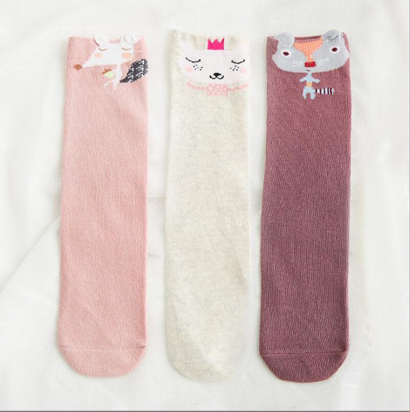 Focusnorm Baby Girl Knee Socks Soft Warm Socks Cute Long Colorful Cotton Print Cute Animal Fit Socks